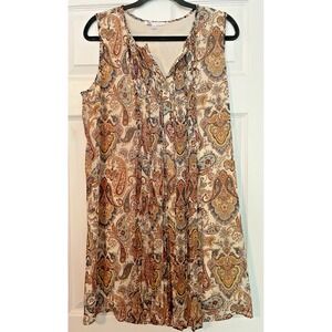 Daniel Rainn DR2 Paisley Sleeveless Shift Dress Women's M Pintuck Boho Summer